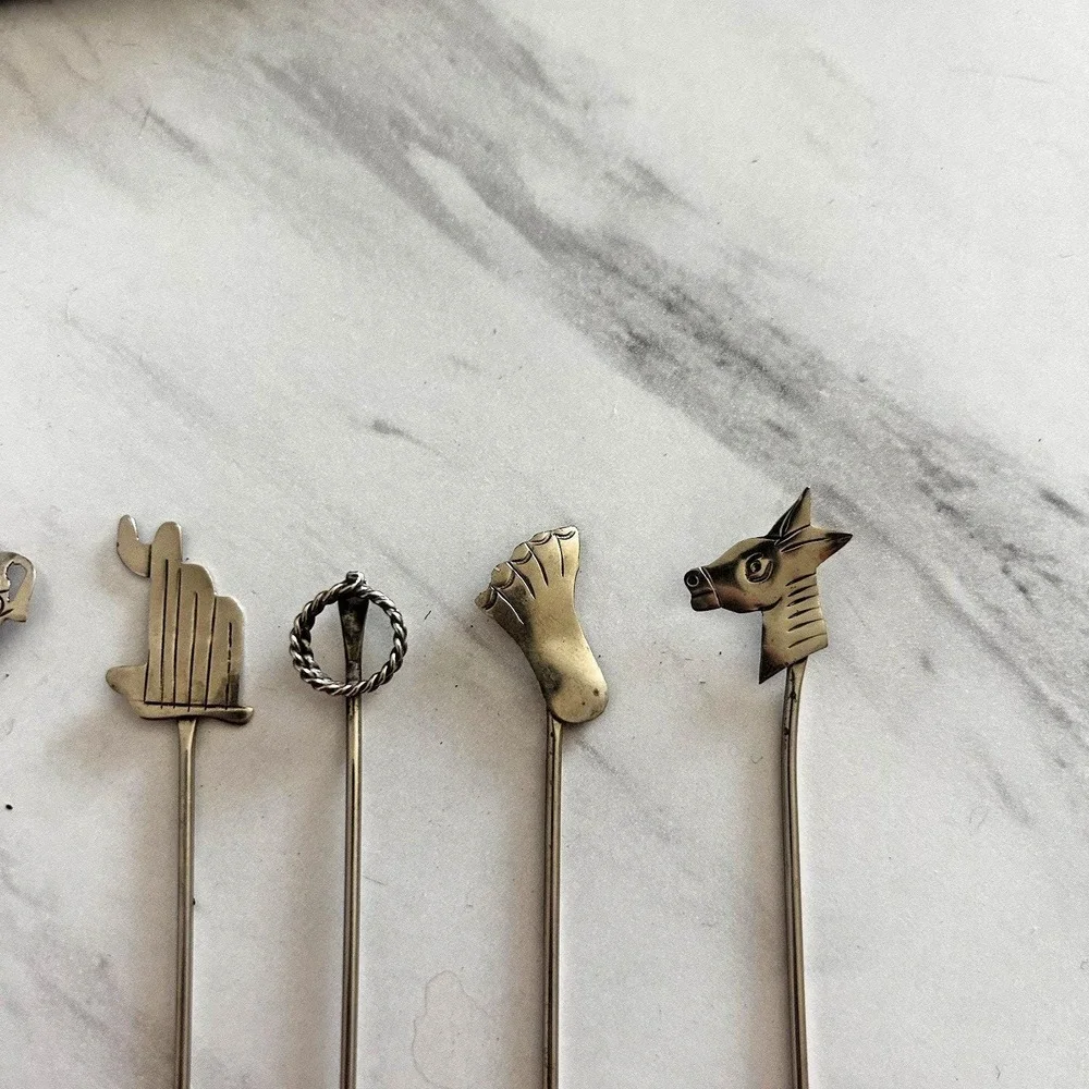 Vintage TAXCO Silver Olive Picks Forks Set of 8 Bar Ware Appetizers Mexico HHH